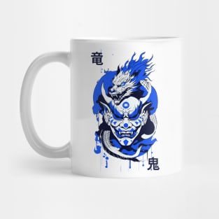 Blue Oni & Dragon Japanese Mythology Art Mug